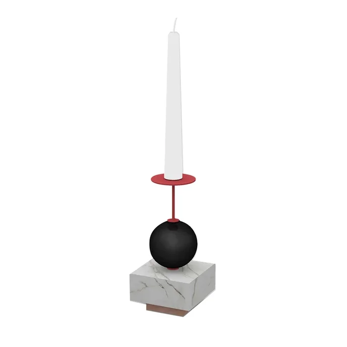Raccontami White Carrara, Black and Red Candle Holder