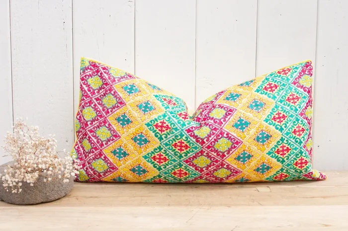 Rainbow Swati Embroidered Phulkari Pillow Cover