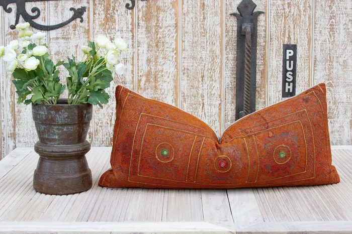Raveena Thar Silk Embroidered Antique Pillow