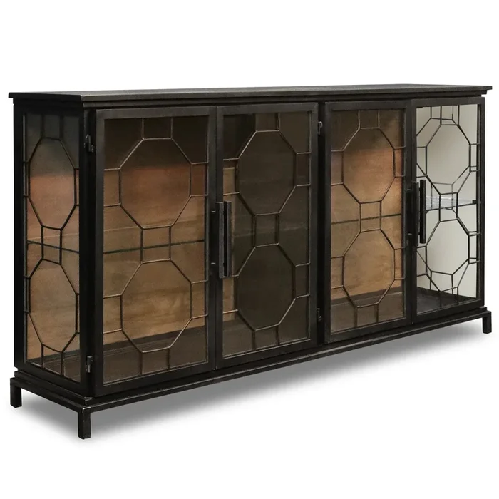 READING SIDEBOARD | Black Finish on Metal Frame with Clear Glass | 4 Door