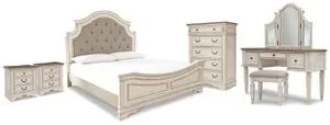 Realyn King Panel Bed, Vanity, Chest and 2 Nightstands