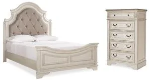 Realyn Queen Upholstered Panel Bed and Chest