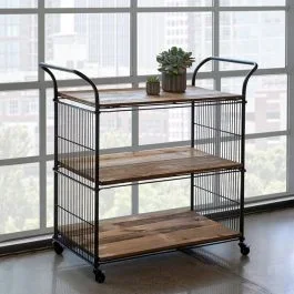 Reclaimed Wood and Metal Rolling Cart