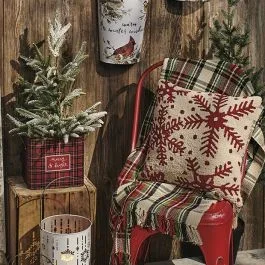 Red Embroidered Snowflake Pillow