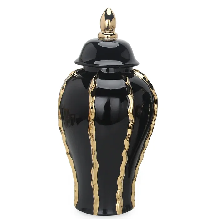 Regal Black Gilded 18.5 Ginger Jar with Removable Lid