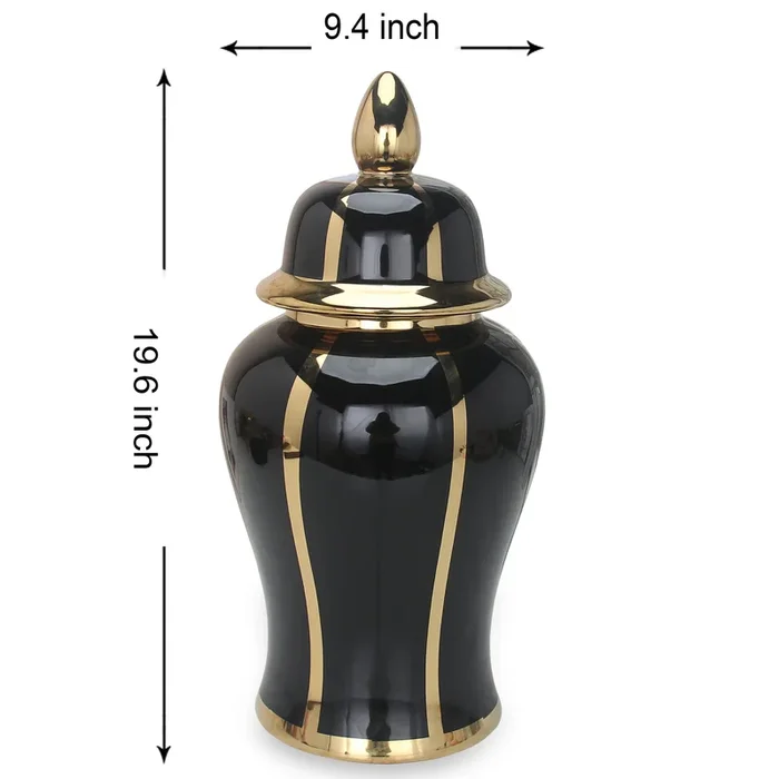 Regal Black Linear Gilded 19 Ginger Jar with Removable Lid