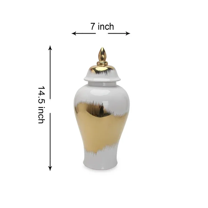 Regal White Gilded 15 Ginger Jar with Removable Lid