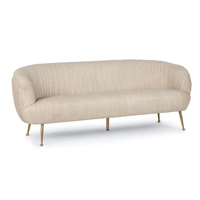 Regina Andrew Pleated Leather Sofa with Brass Legs – Cappuccino White