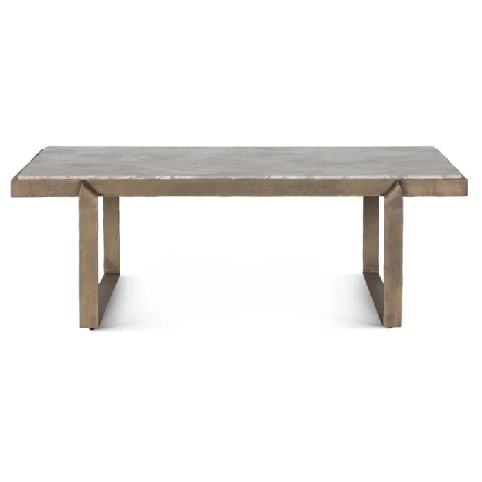Rhodes 49″ Coffee Table with Capri Beige Marble Top and Antique Brass Base