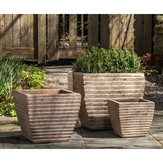 Ridged Natural Terra Cotta Square Planters – Set of 3