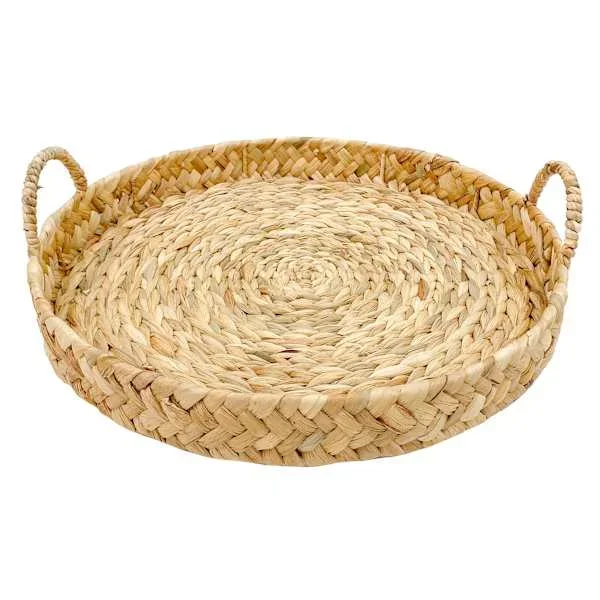 Round Natural Wicker Woven Decorative Tray, Large
