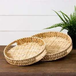 Round Seagrass Tray With Cut Out Handles Set of 2