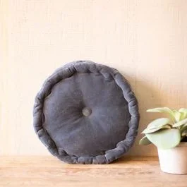 Round Velvet Steel Blue Pillow Cushion