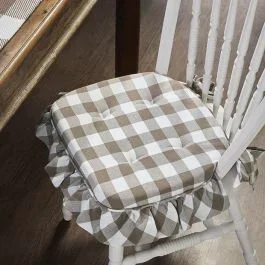Ruffled Portabella Buffalo Check Chair Cushion Set of 4