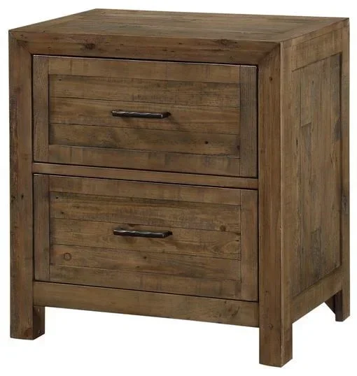 Rustic 2-Drawer Nightstand with Metal Hardware