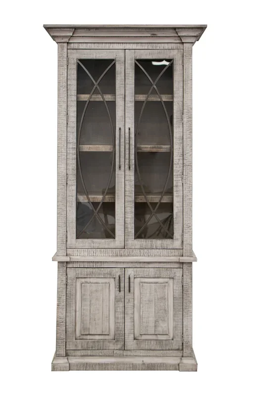 Rustic 4-Door Display Cabinet with Glass Doors