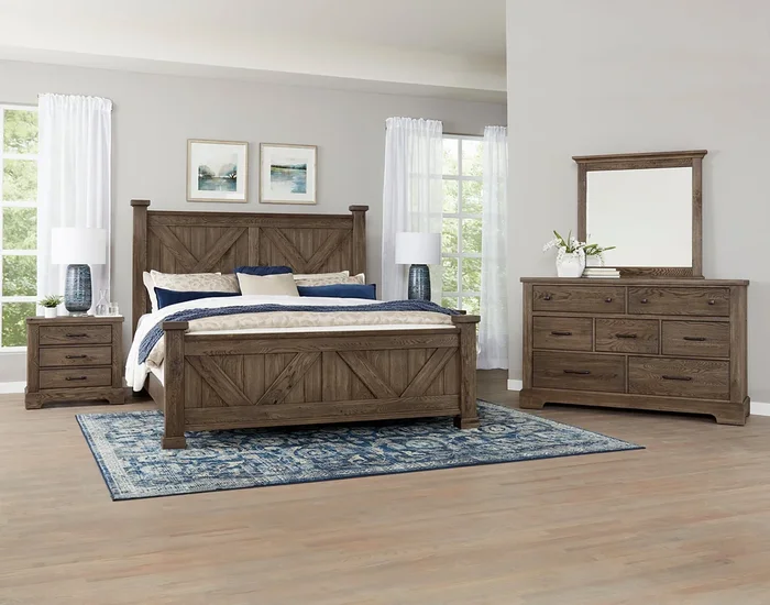 Rustic 4-Piece Cal King Bedroom Set with “X” Motif