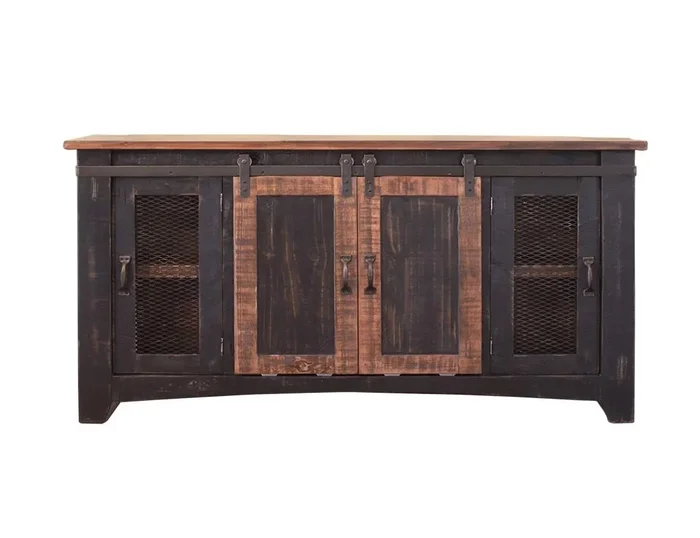 Rustic 60″ TV Stand with Mesh Panel Doors