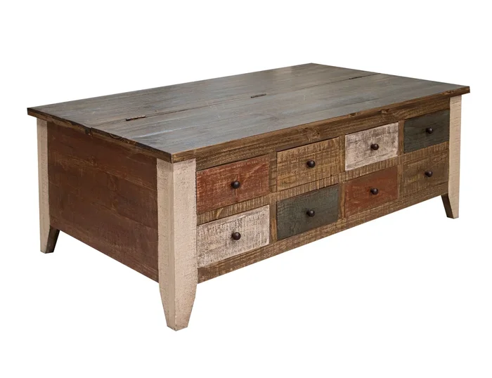 Rustic 8-Drawer Cocktail Table with Lift Top
