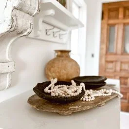 Rustic Carved Stone Saucer Set of 2