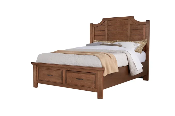 Rustic Farmhouse King Scalloped Bed with Footboard Storage