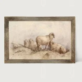 Rustic Framed Peaceful Sheep Horizontal Wall Art