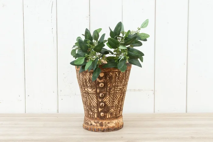 Rustic Himachal Carved Bucket