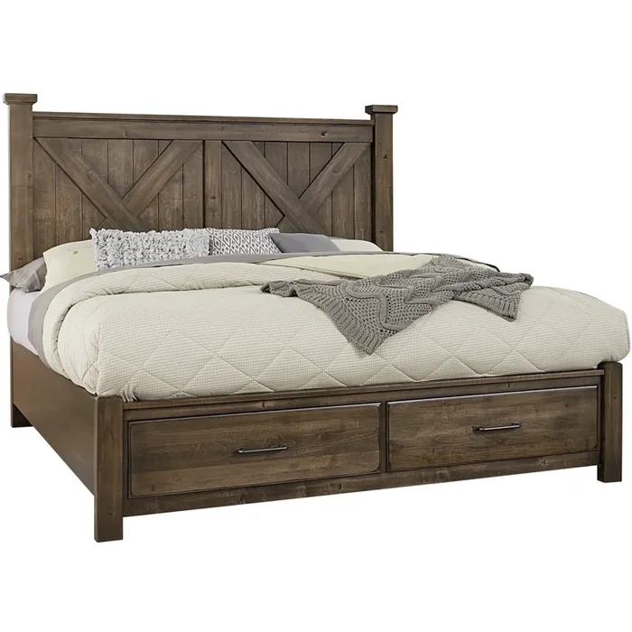 Rustic King “X” Panel Bed with Footboard Storage