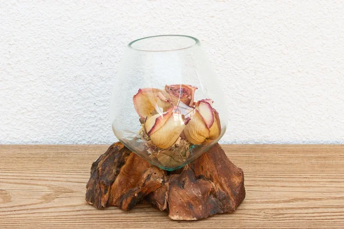Rustic Modern Glass Bowl on Driftwood (Trade)