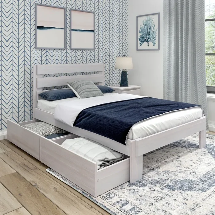 Rustic Slatted Bed + Storage – Full