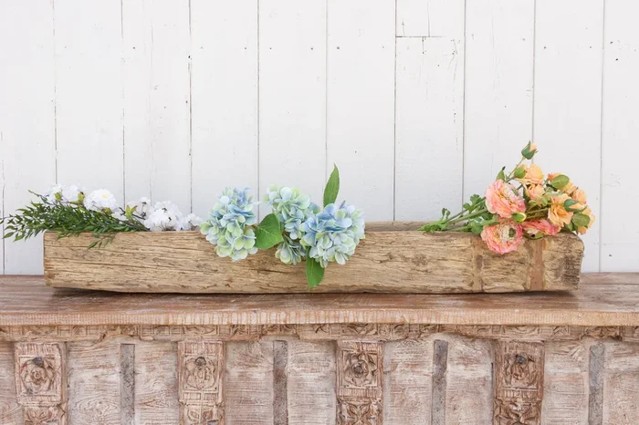 Rustic Teak Wood Log Planter
