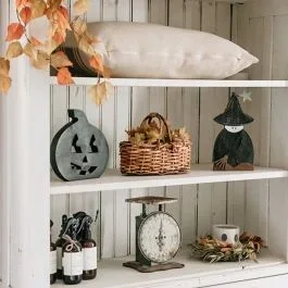 Rustic Wooden Witch with Broom Figurine Set of 2