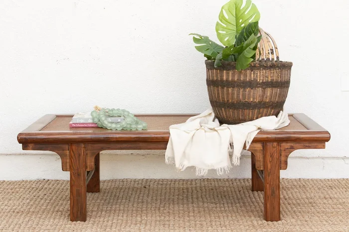 Rustic Zen Vintage Asian Rattan Top Coffee Table (Trade)