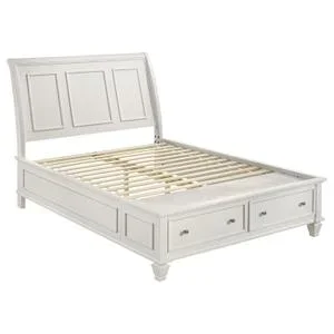 Sandy Beach Wood Eastern King Storage Panel Bed Cream White