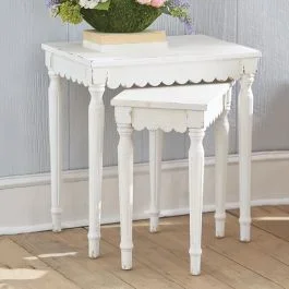 Scalloped Edge Wood Accent Table Set of 2