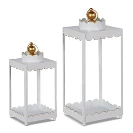 Scalloped White Candle Lanterns Set of 2