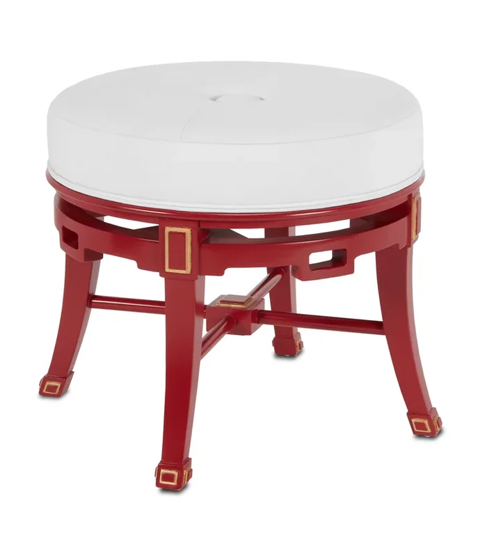 Scarlett Red Muslin Ottoman – Racing Red/Gold Leaf
