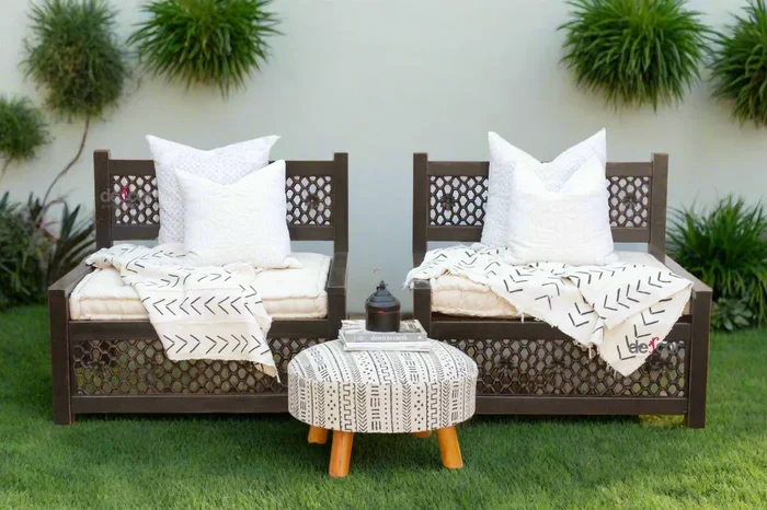 Set of 2 Carved Midnight Black Jali Club Chairs