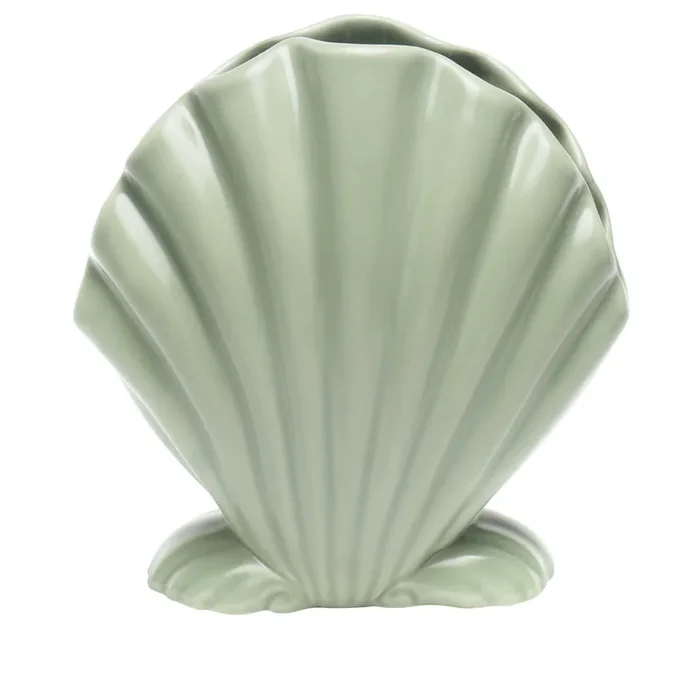 Set of 2 Green Shell-Shaped Decorative Vases