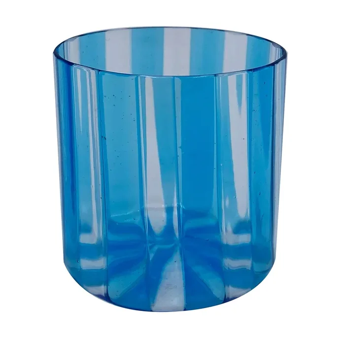 Set of 2 Small Ribbed Light Blue Water Glasses