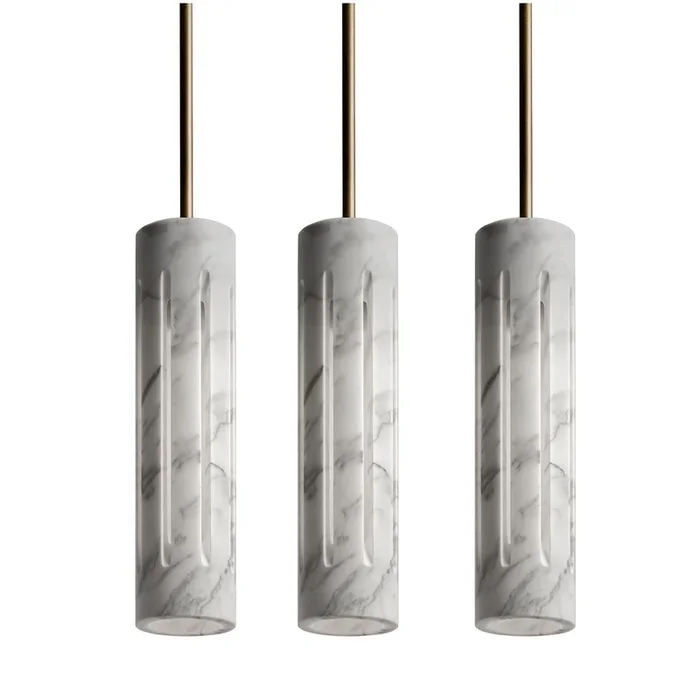 Set of 3 Aura Calacatta Marble Cylinder Pendants