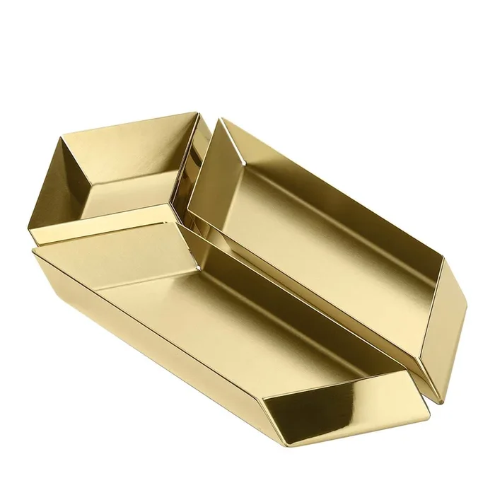Set of 3 Axonometry Small Parallelepiped Brass Trays by Elisa Giovannoni