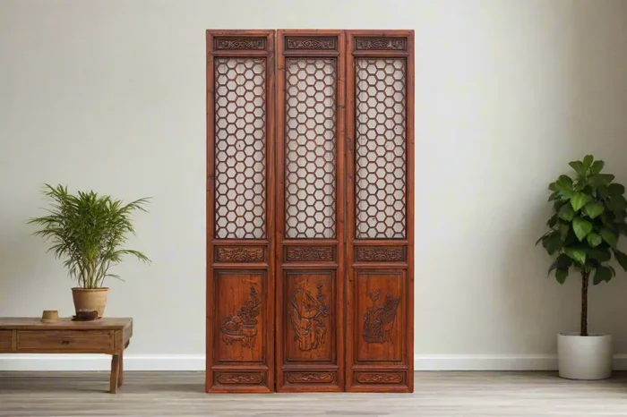 Set of 3 Mid-Century Honeycomb Chinese Panels