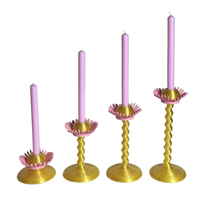 Set Of 4 Blooming Gold And Pink 3D Printed Candle Holders