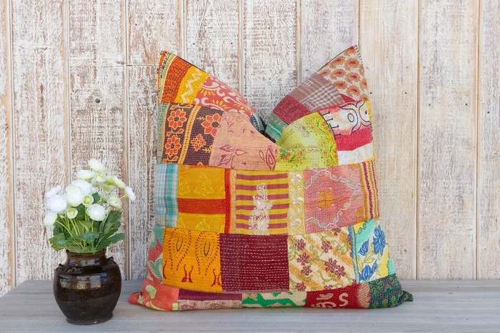 Sher Large Boho Kantha Euro Sham Pillow Cover