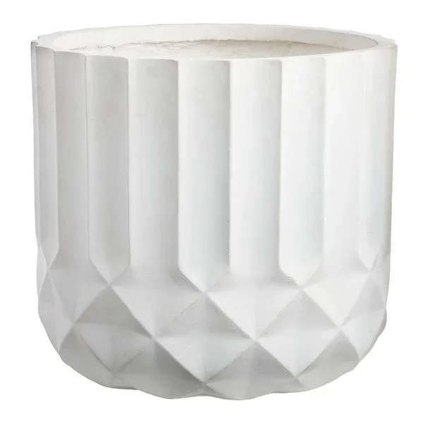 Short White Diamond Ribbed Shadow Outdoor Planter, Large