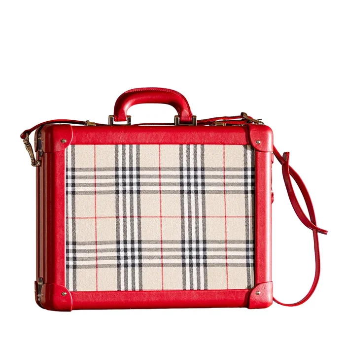 Singapore Red Textured Fabric 24H Trunk with Mahogany Trim