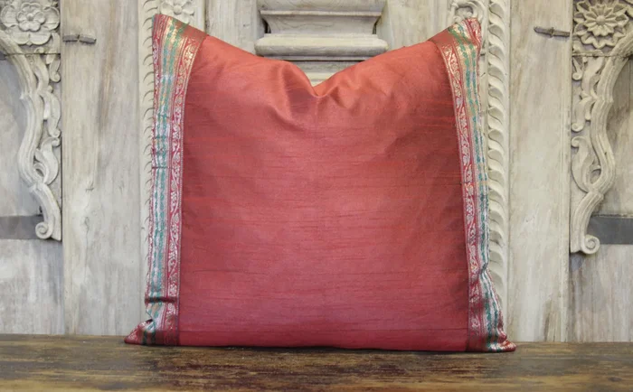 Small Stripe Red Heritage Silk Pillow (Trade)
