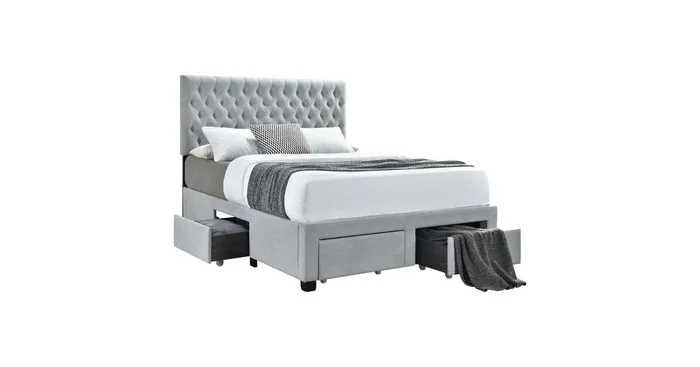 Soledad Upholstered Full Storage Panel Bed Light Grey