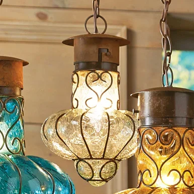 Southwestern Flower Glass Pendant Light – Medium